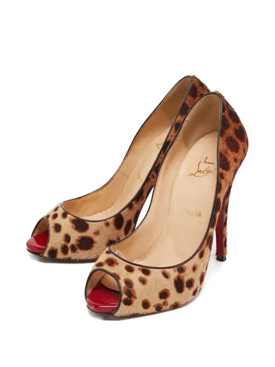 Pre-owned Christian Louboutin 120mm Very Prive Leopard-print Pumps In Neutral