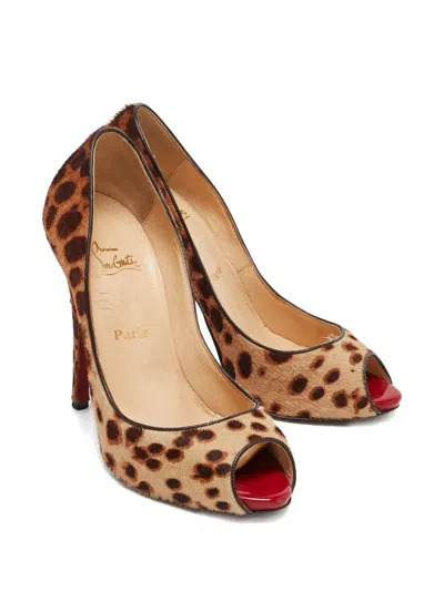 Pre-owned Christian Louboutin 120mm Very Prive Leopard-print Pumps In Neutral