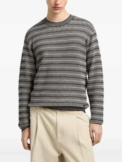 Emporio Armani Mens Navy French Oak Cabk Patterned Crewneck Knitted-wool Jumper In Multi