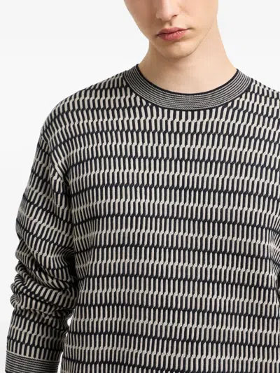 Emporio Armani Mens Navy French Oak Cabk Patterned Crewneck Knitted-wool Jumper In Multi