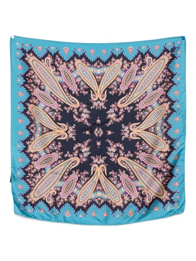 Etro Silk Scarf With Placed Print In Blue
