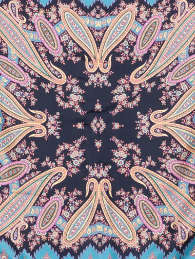 Etro Silk Scarf With Placed Print In Blue