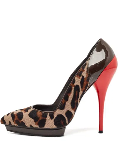 Pre-owned Versace 140mm Leopard-print Pumps In Neutral