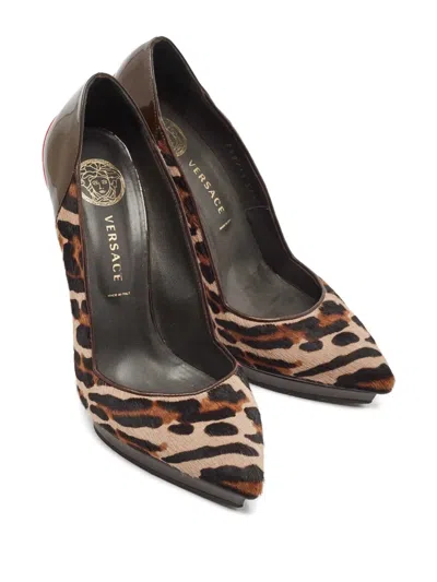 Pre-owned Versace 140mm Leopard-print Pumps In Neutral