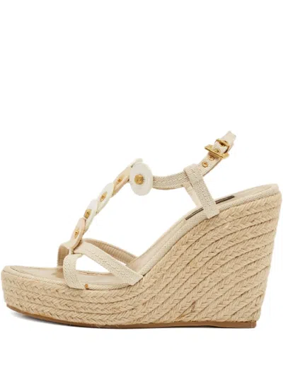 Pre-owned Louis Vuitton 105mm Medallion Espadrilles In Neutral