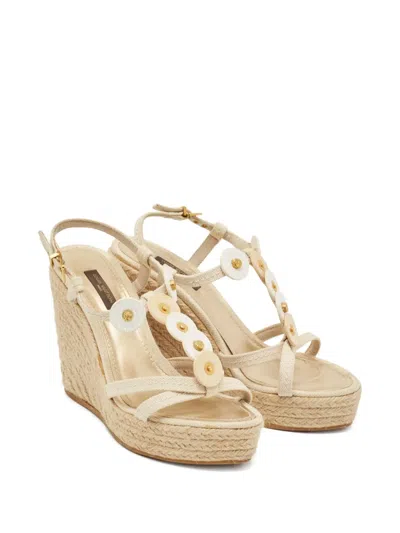 Pre-owned Louis Vuitton 105mm Medallion Espadrilles In Neutral