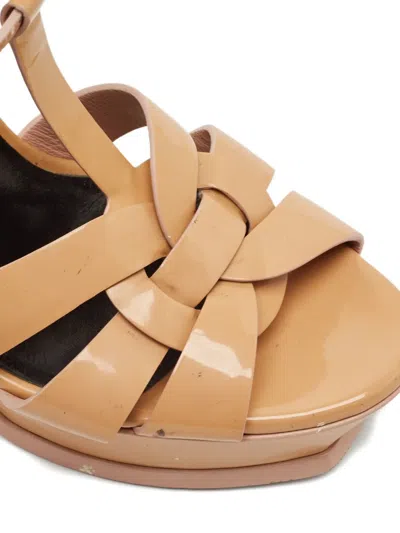 Pre-owned Saint Laurent 140mm Tribute Sandals In Neutral