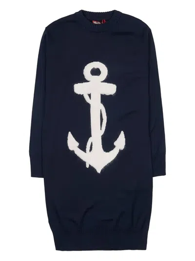 Max Mara Anchor-motif Knitted Midi Dress In Black