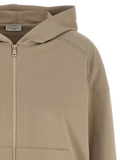 Brunello Cucinelli Hooded Kangaroo Pocket Top With Ribbed Cuffs