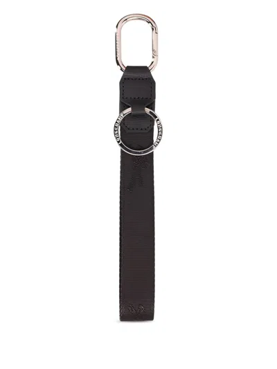Longchamp Leather-trimmed Logo Keyring In Black