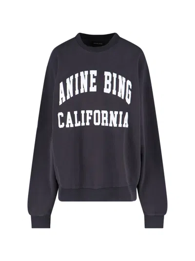 Anine Bing Miles Relaxed-fit Oversized Cotton Sweatshirt With Contrasting Logo In Black