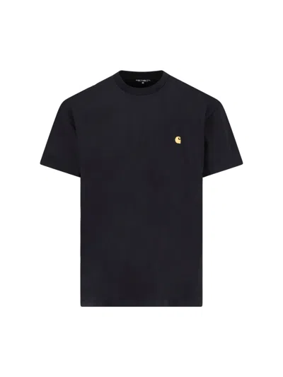 Carhartt Short Sleeve Chase T Shirt Dark Navy Gold In Black
