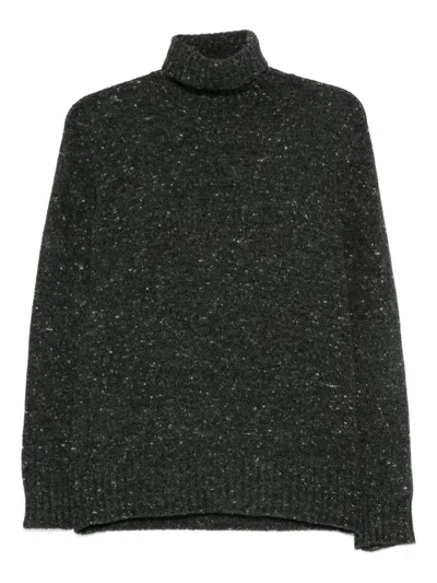 Drumohr Speckled Grey Turtleneck Sweater With Ribbed Cuffs In Black