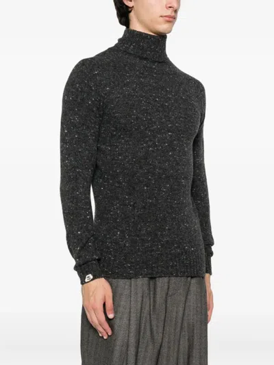 Drumohr Speckled Grey Turtleneck Sweater With Ribbed Cuffs In Black
