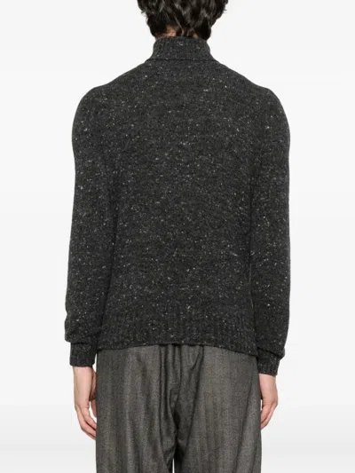 Drumohr Speckled Grey Turtleneck Sweater With Ribbed Cuffs In Black