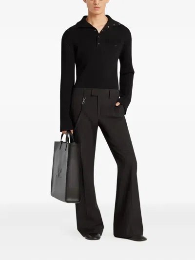 Courrèges Ribbed-knit Polo Sweater In Black