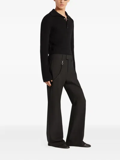 Courrèges Ribbed-knit Polo Sweater In Black