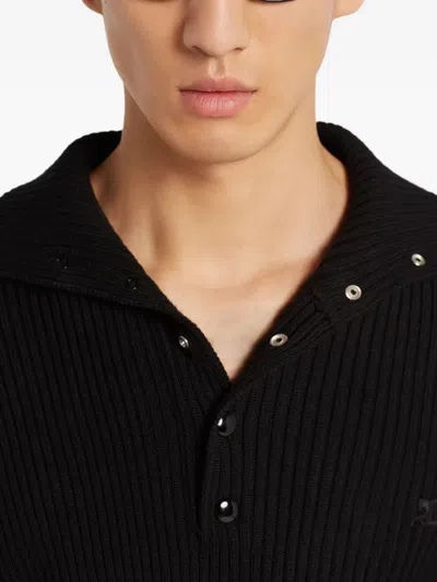 Courrèges Ribbed-knit Polo Sweater In Black