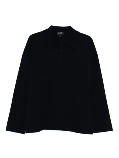 Apc Long-sleeves Wool Polo Shirt In Black