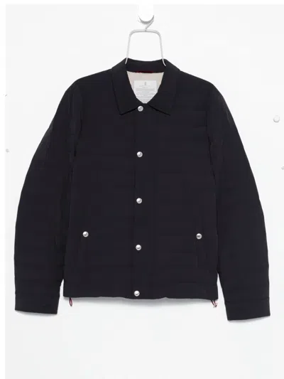 Brunello Cucinelli Dark Blue Nylon Short Jacket In Black