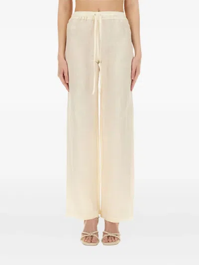 120% Lino Drawstring Linen Trousers In Neutral