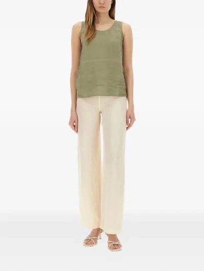 120% Lino Drawstring Linen Trousers In Neutral