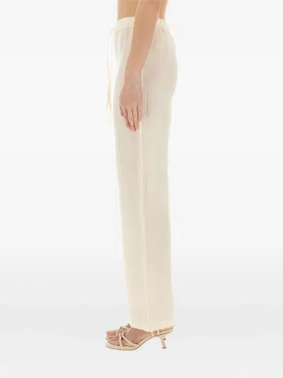 120% Lino Drawstring Linen Trousers In Neutral