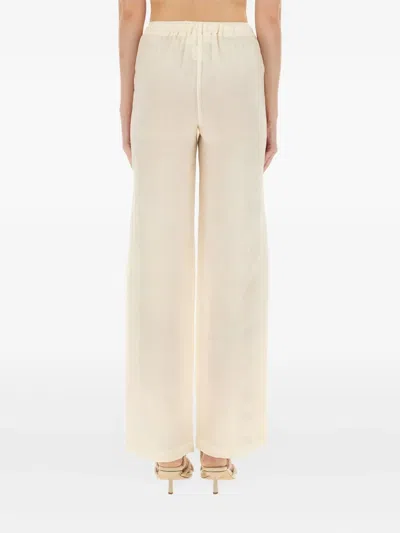 120% Lino Drawstring Linen Trousers In Neutral