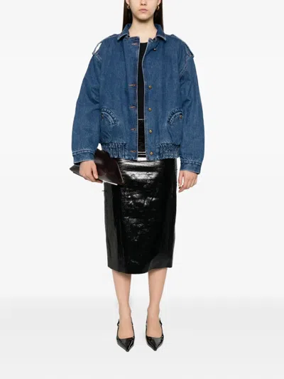 Blazé Milano Elasticated Pocket Denim Jacket In Brown