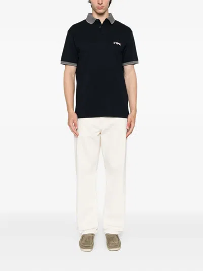 Emporio Armani Piqué Polo Shirt With Super-embossed Ea Embroidery In Black