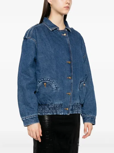 Blazé Milano Elasticated Pocket Denim Jacket In Brown