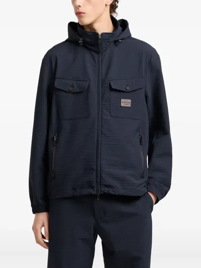 Emporio Armani Hooded Flap-pocketed Lightweight Jacket In Blue