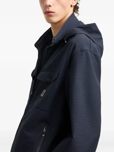 Emporio Armani Hooded Flap-pocketed Lightweight Jacket In Blue