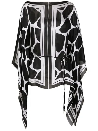 Valentino Two-tone Silk Cover-up In Black