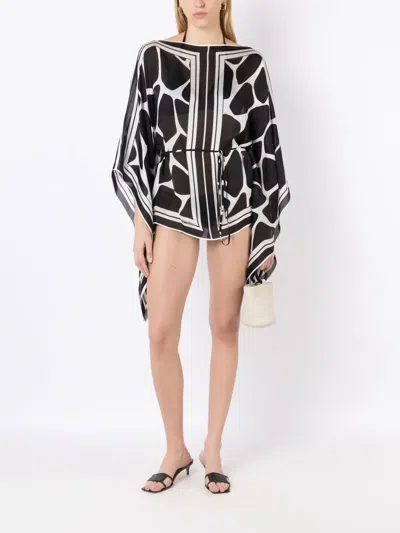 Valentino Two-tone Silk Cover-up In Black