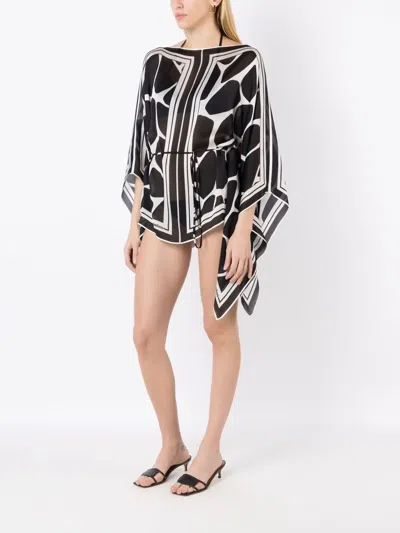 Valentino Two-tone Silk Cover-up In Black