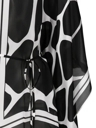 Valentino Two-tone Silk Cover-up In Black