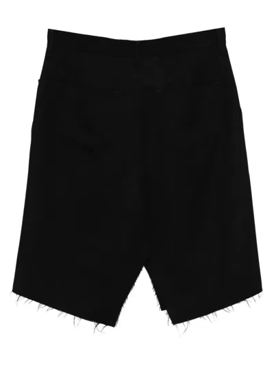 Rick Owens Frayed Panelled Shorts In Black