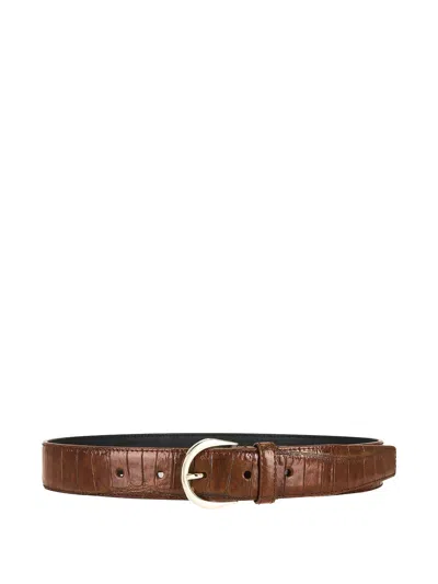Saint Laurent Crocodile-embossed Leather Belt In Brown