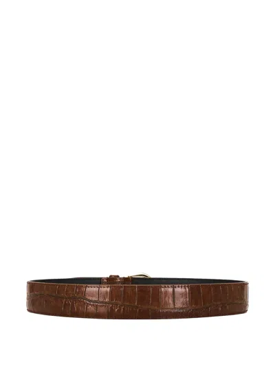 Saint Laurent Crocodile-embossed Leather Belt In Brown