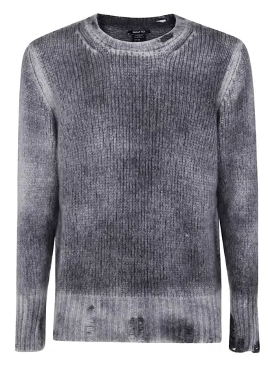 Avant Toi Hand Painted Round Neck Pullover In Cashmere Silk With Destr In Gray