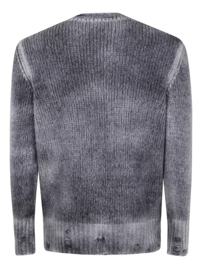 Avant Toi Hand Painted Round Neck Pullover In Cashmere Silk With Destr In Gray