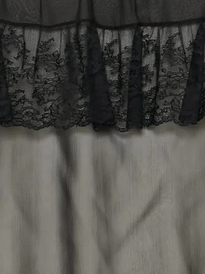 Saint Laurent Lace-trimmed Ruffled Top In Black