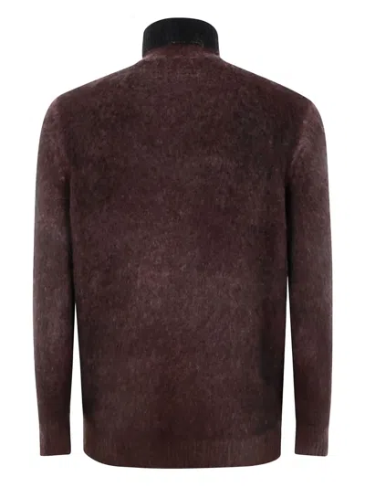 Avant Toi Hand Painted Brushed Cotton High Neck Pullover In Brown