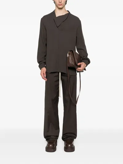 Rick Owens Asymmetrical Overlap Cardigan In Brown