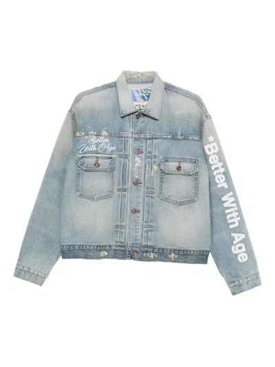 Better With Age Embroidered Denim Jacket In Blue