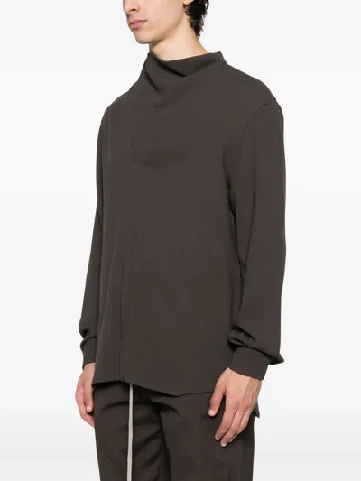 Rick Owens Asymmetrical Overlap Cardigan In Brown
