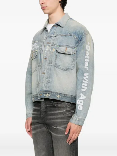 Better With Age Embroidered Denim Jacket In Blue