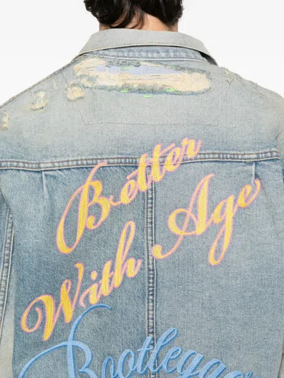 Better With Age Embroidered Denim Jacket In Blue