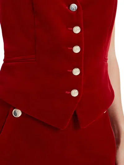Temperley London Velvet Buttoned Waistcoat In Red